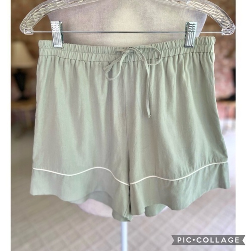 Zara Pajama Shorts Sage Green Drawstring Sleep NWT S Loungewear